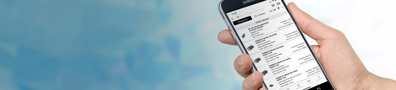 Page de l'appli mobile de DigiKey