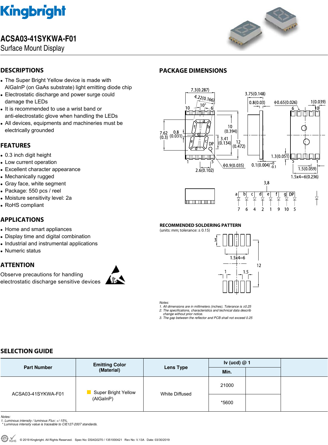 ACSA03-41SYKWA-F01 Datasheet by Kingbright | Digi-Key Electronics